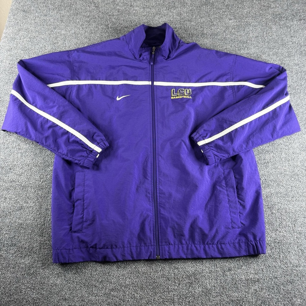 VINTAGE LSU Tigers Jacket Mens XL Purple NCAA Basketball Nike Full Zip Track